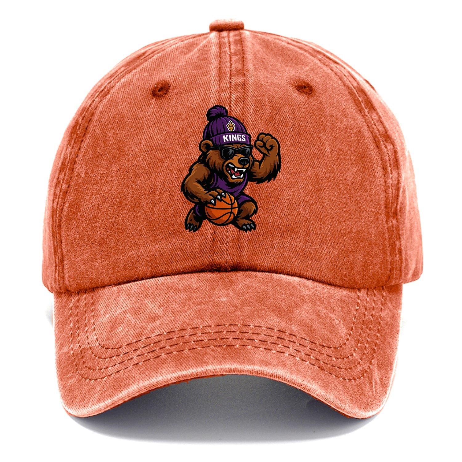 California Grizzly wearing Kings beanie with royal scepter patch and wayfarer - Classic Cap - Terracotta Clay(Orange)