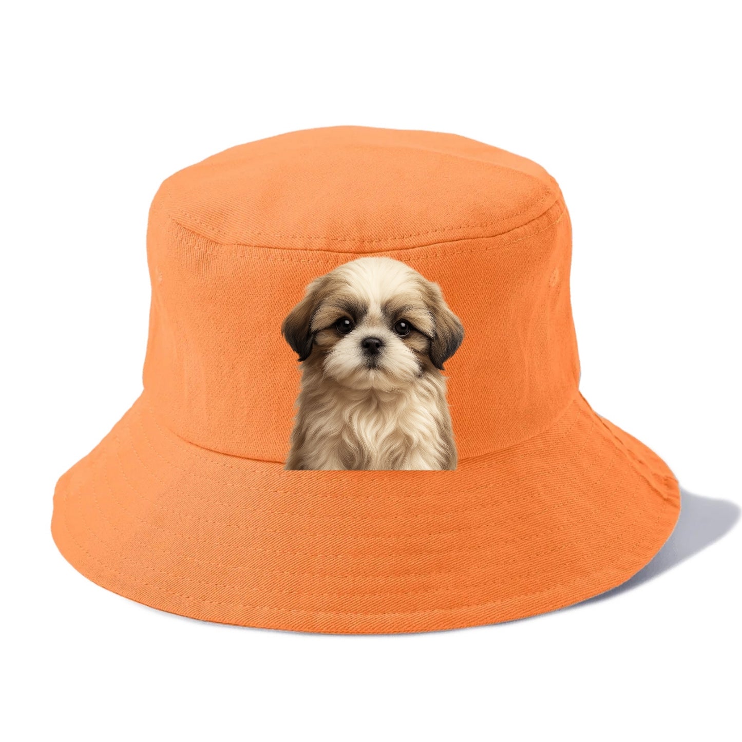 Baby Shih Tzu Puppy - long flowing coat, flat face, big dark eyes, front-facing, royal - Bucket Hat - Terracotta Clay(Orange)
