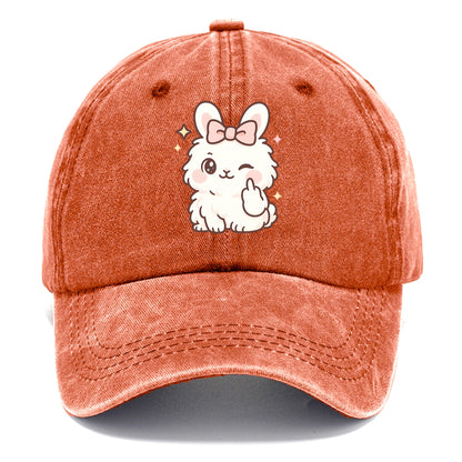 fluffy white angora rabbit with pink bow, one paw delicately flipping off - Classic Cap - Terracotta Clay(Orange)