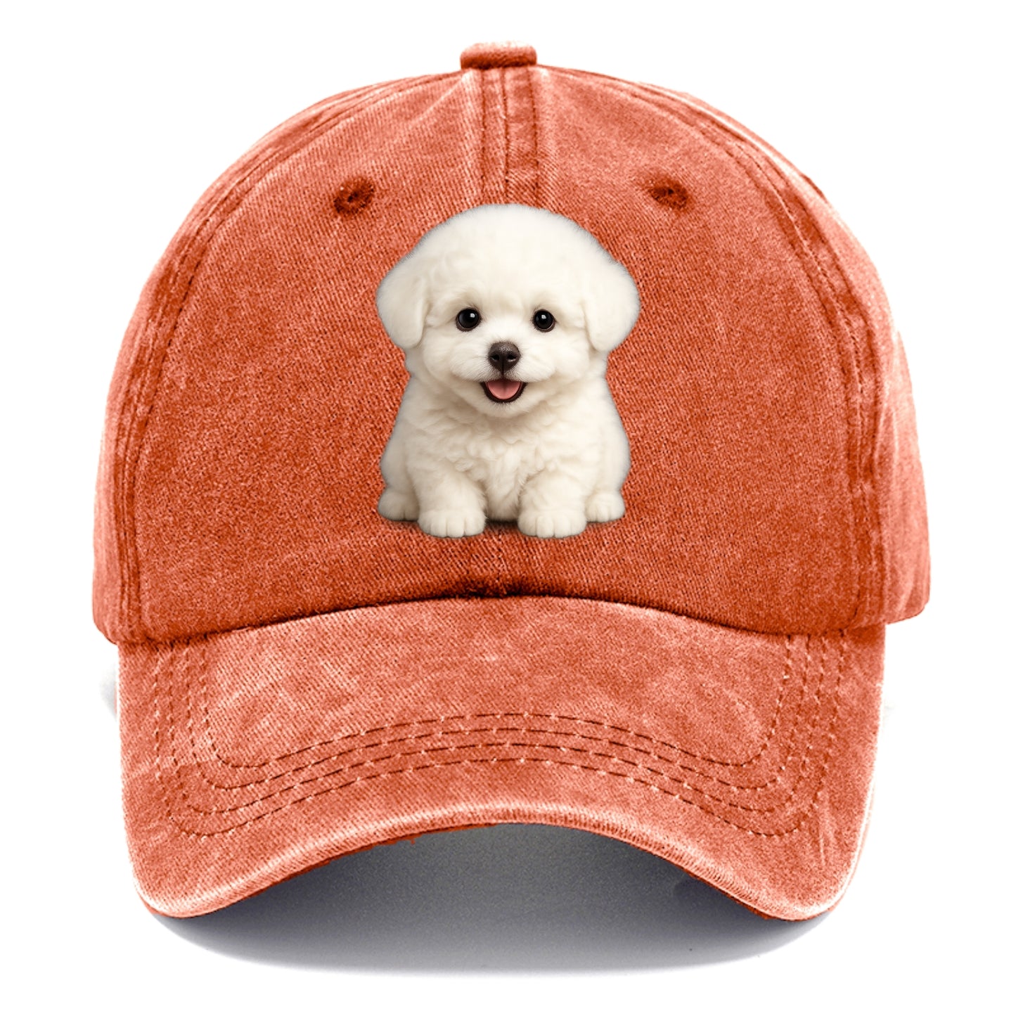 Baby Bichon Frise Puppy - white puffy cloud, dark eyes, happy expression, - Classic Cap - Terracotta Clay(Orange)