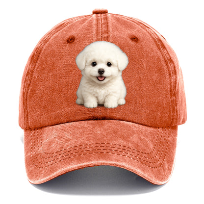 Baby Bichon Frise Puppy - white puffy cloud, dark eyes, happy expression, - Classic Cap - Terracotta Clay(Orange)