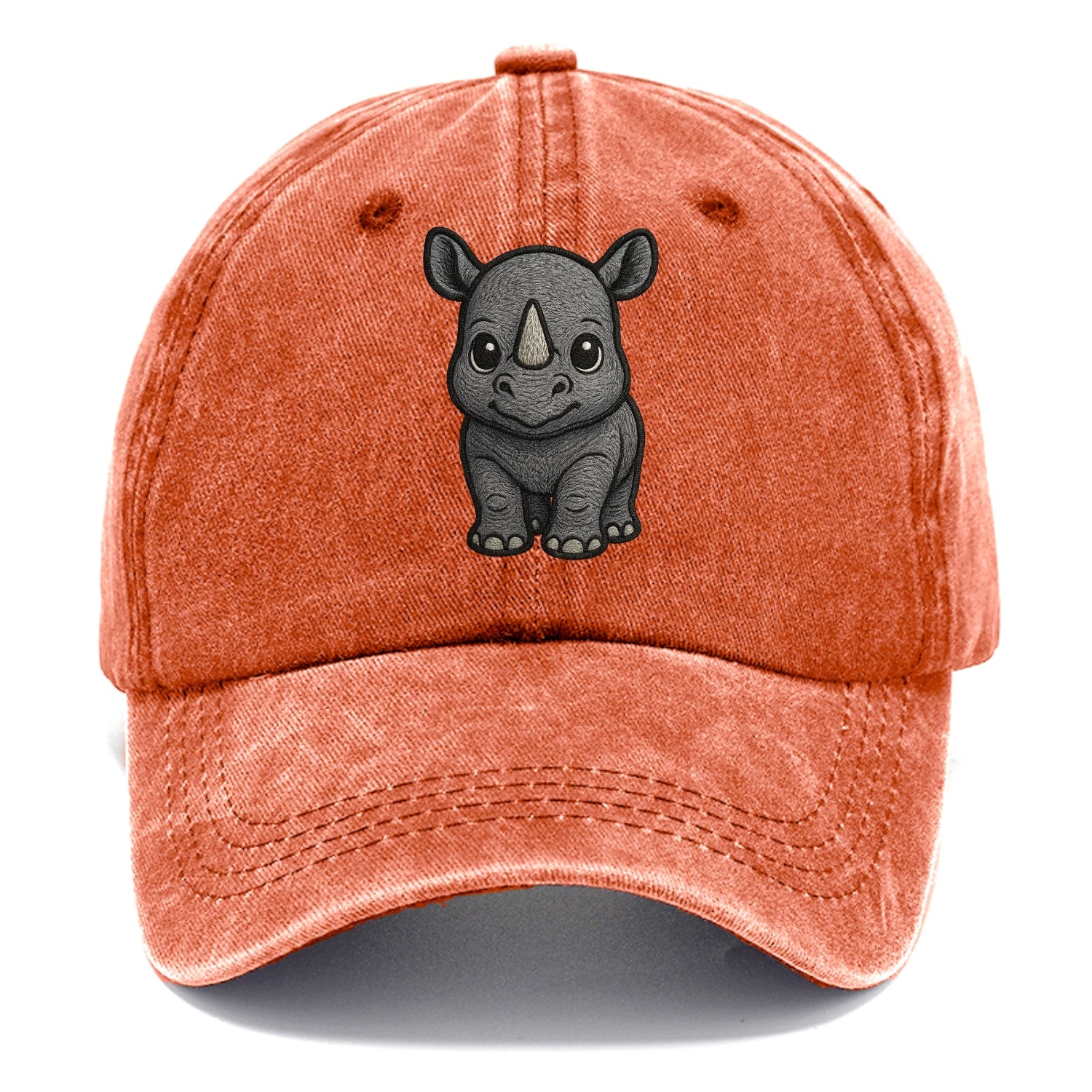 Baby Rhino - gray armor skin, tiny horn nub, round eyes, front-facing, tank baby - Classic Cap - Terracotta Clay(Orange)