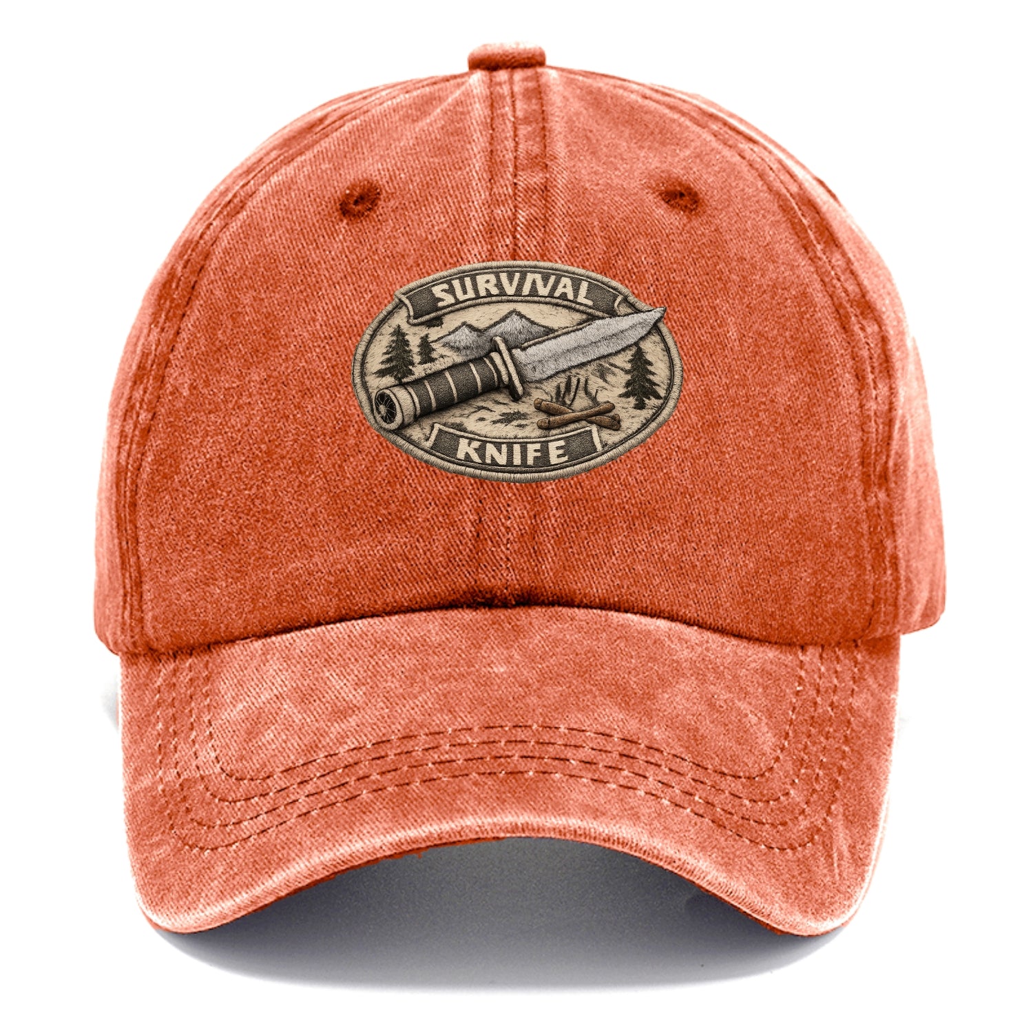 SURVIVAL KNIFE - fixed blade with compass in silver and black , bushcraft - Classic Cap - Terracotta Clay(Orange)