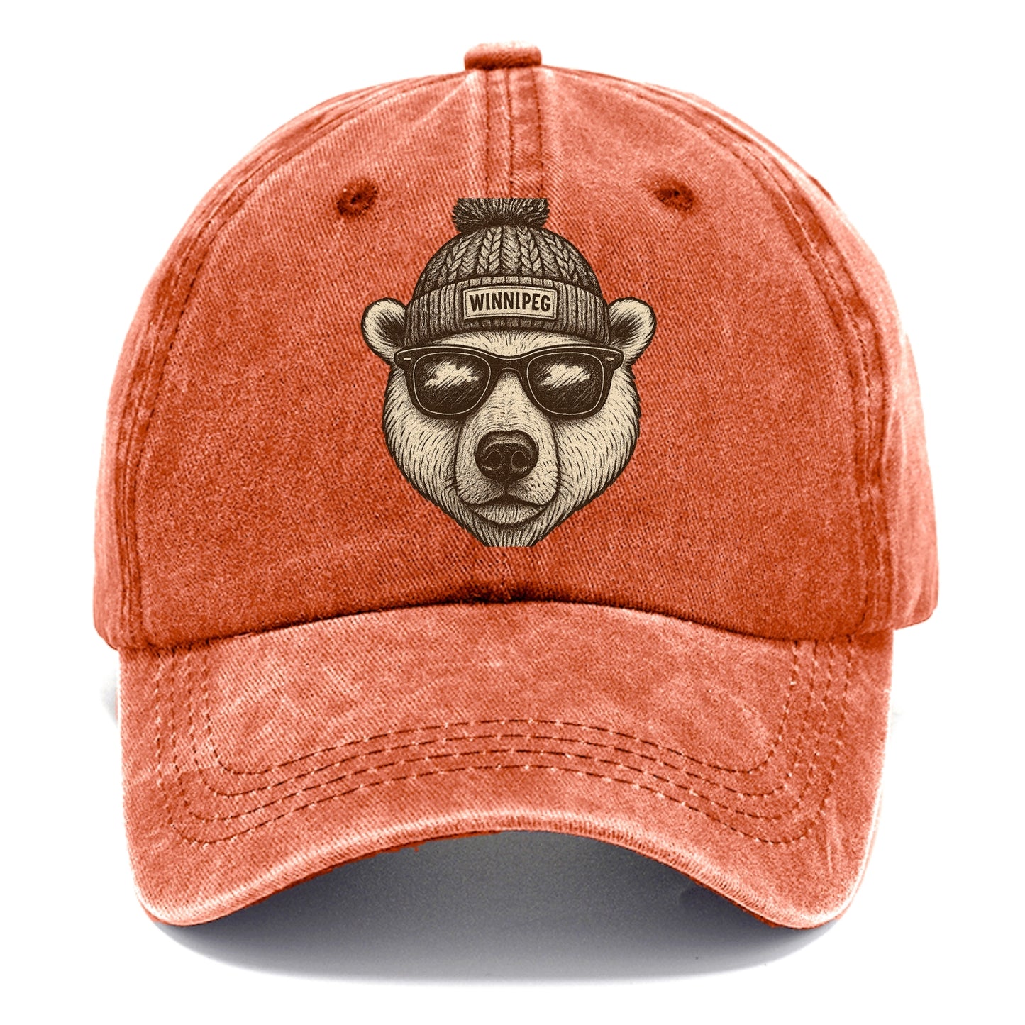 Winnipeg Polar Bear wearing Winnipeg beanie with pom pom and wayfarer sunglasses - Classic Cap - Terracotta Clay(Orange)