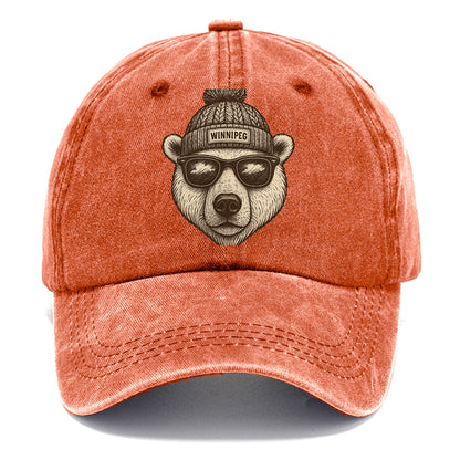 Winnipeg Polar Bear wearing Winnipeg beanie with pom pom and wayfarer sunglasses - Classic Cap - Terracotta Clay(Orange)