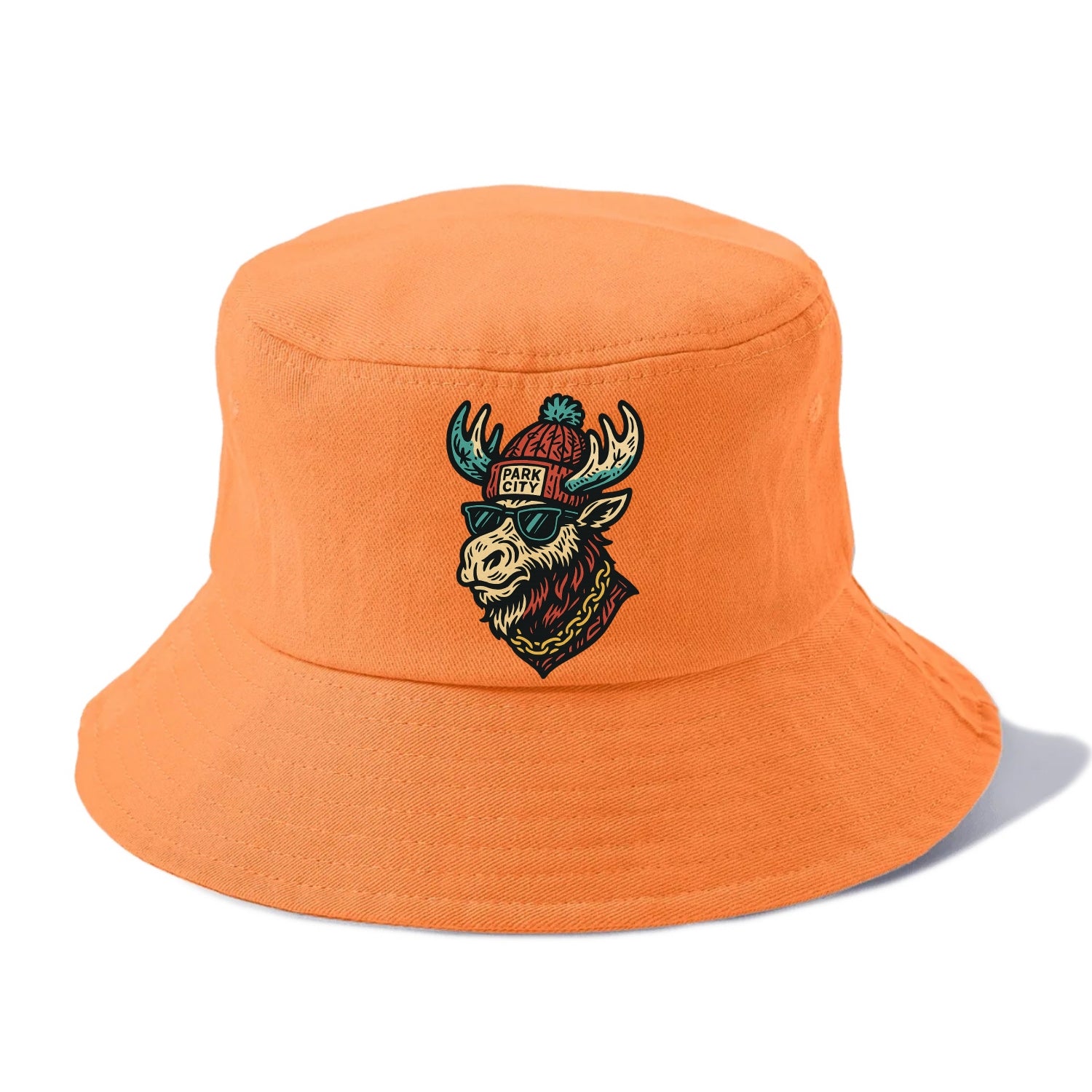 Park City Moose wearing Park City beanie with pom pom and wayfarer sunglasses - Bucket Hat - Terracotta Clay(Orange)