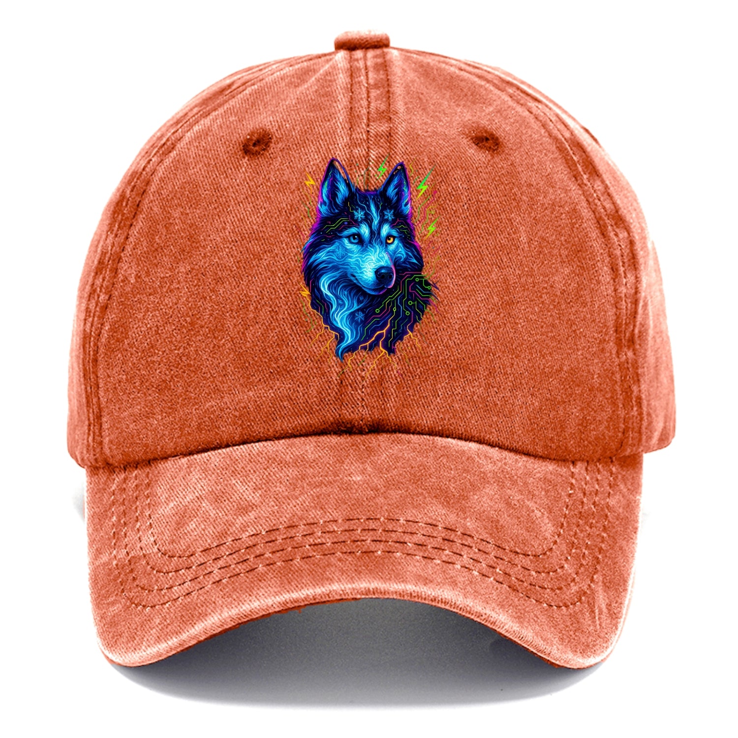 Siberian husky with ice-crystal flowing patterns, electric blue and white swirls, - Classic Cap - Terracotta Clay(Orange)