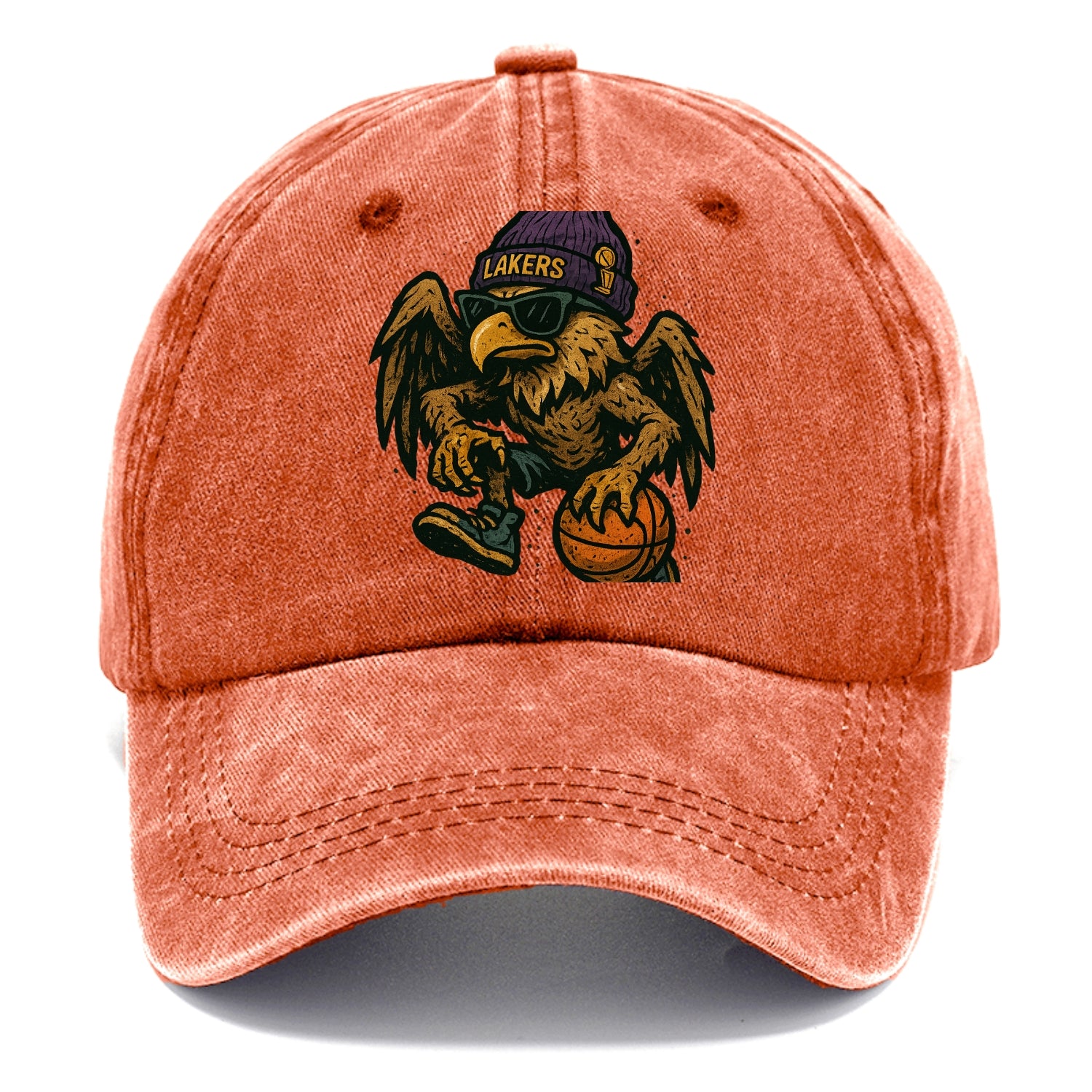 Los Angeles Golden Eagle wearing Lakers beanie with trophy patch and wayfarer - Classic Cap - Terracotta Clay(Orange)