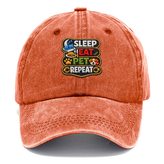SLEEP EAT PET REPEAT - daily routine icons in multicolor , pet life - Classic Cap - Terracotta Clay(Orange)