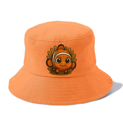 Baby Clownfish - orange with white stripes, big round eyes, front-facing in anemone, - Bucket Hat - Terracotta Clay(Orange)