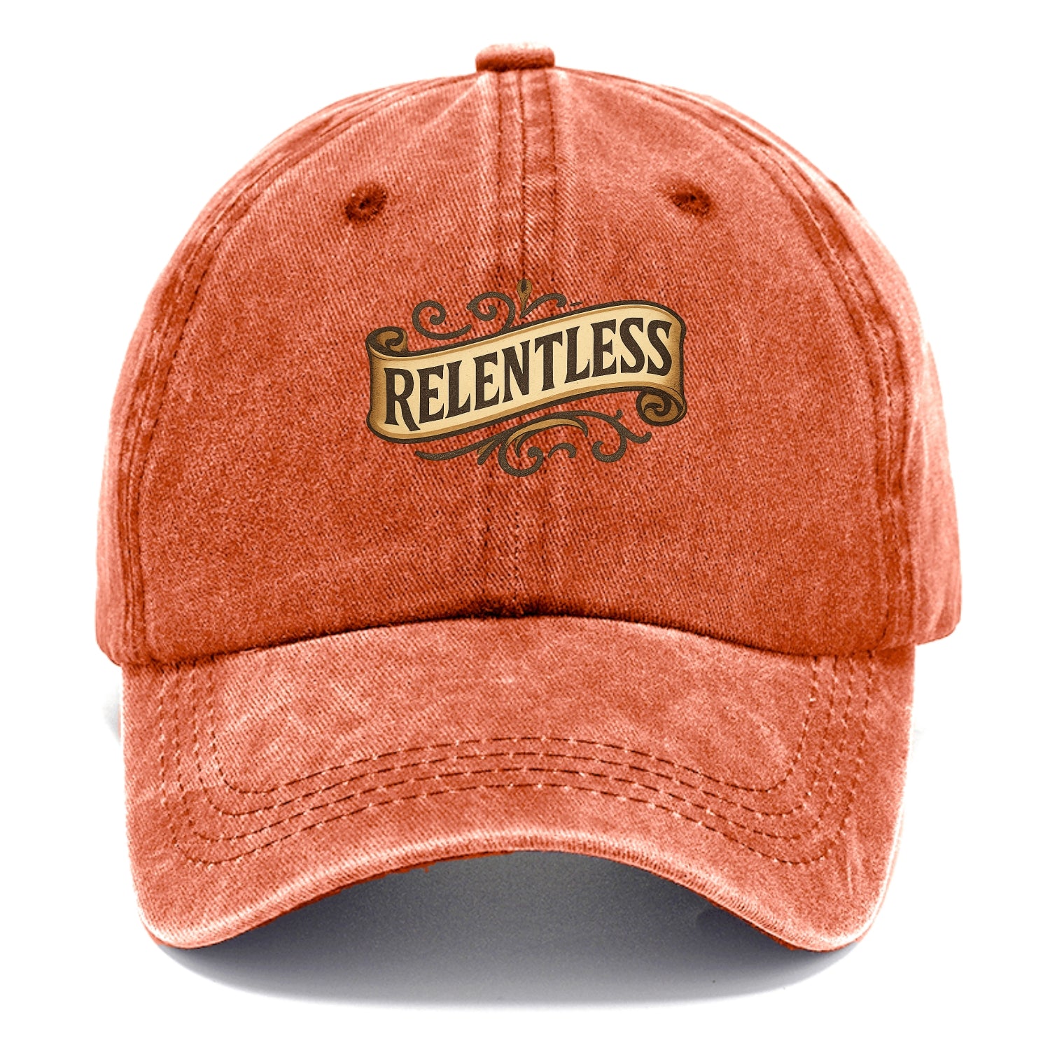 Bold typography design - "RELENTLESS" - never giving up, persistent pursuit - Classic Cap - Terracotta Clay(Orange)