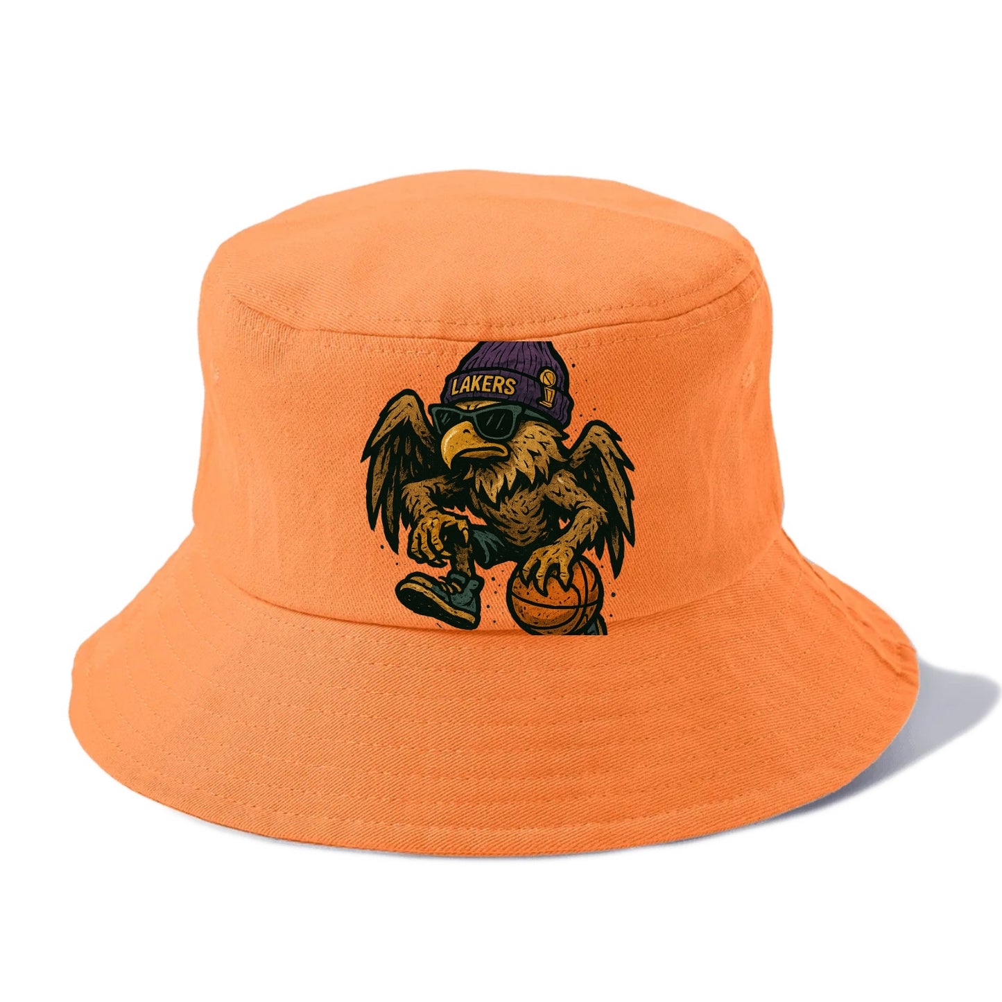 Los Angeles Golden Eagle wearing Lakers beanie with trophy patch and wayfarer - Bucket Hat - Terracotta Clay(Orange)