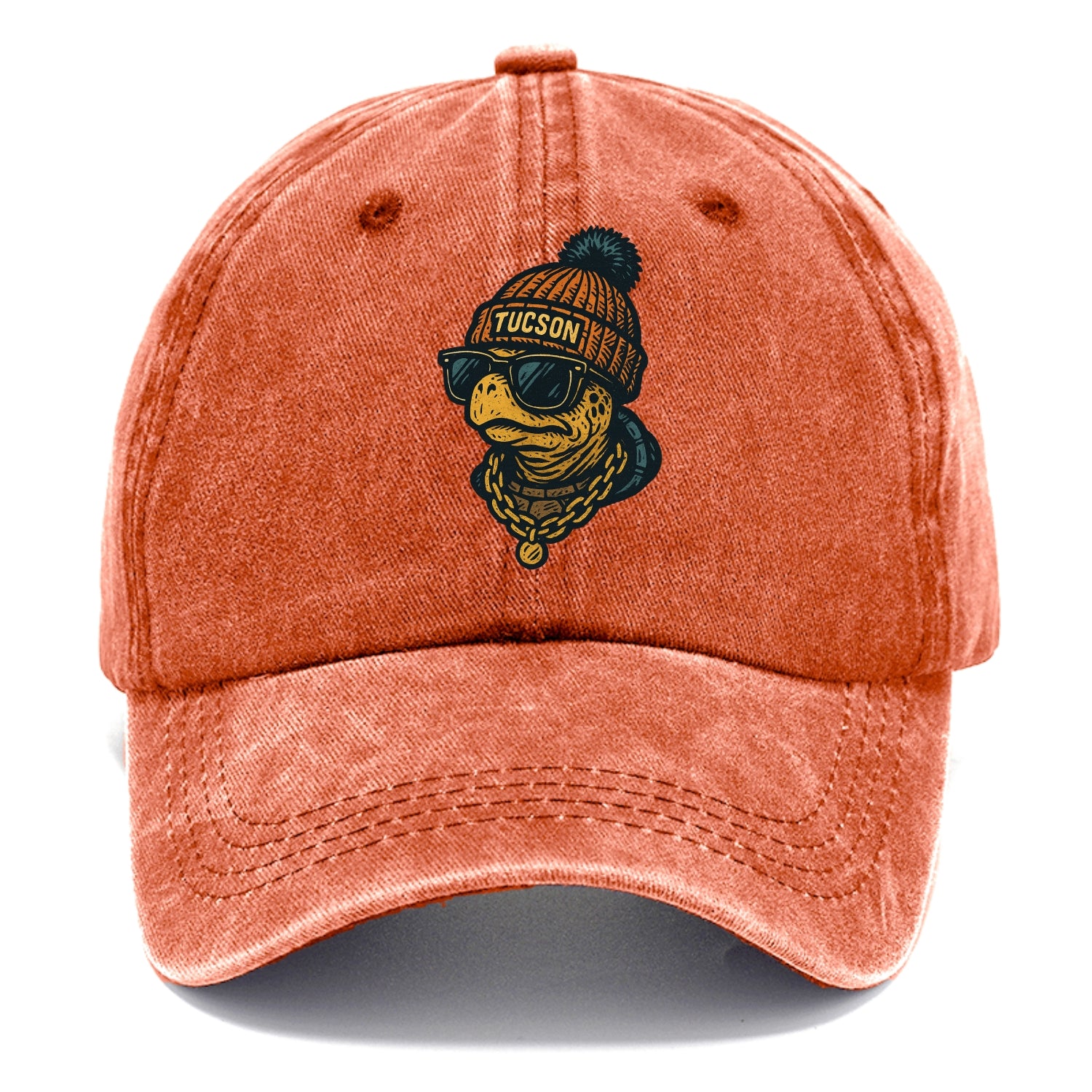 Tucson Desert Tortoise wearing Tucson beanie with pom pom and wayfarer sunglasses - Classic Cap - Terracotta Clay(Orange)