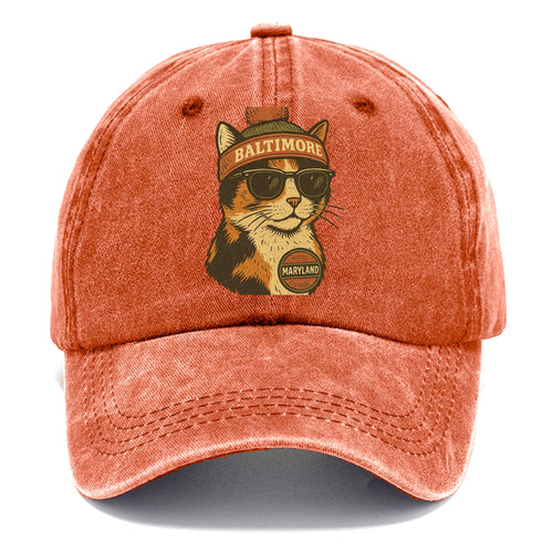 Maryland Calico Cat wearing Baltimore beanie with pom pom and wayfarer sunglasses - Classic Cap
