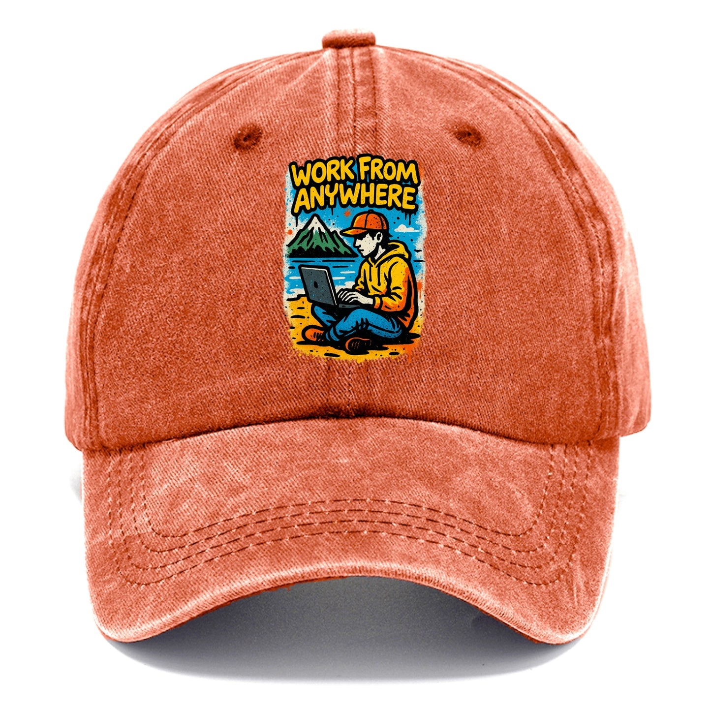 Digital nomad with laptop on beach/mountain - work from anywhere lifestyle, location - Classic Cap - Terracotta Clay(Orange)