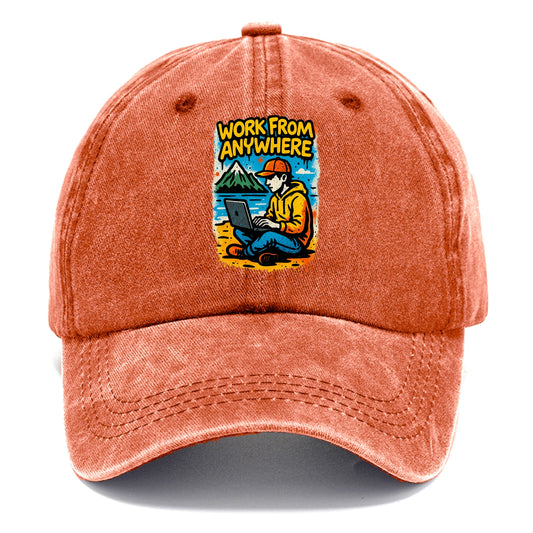 Digital nomad with laptop on beach/mountain - work from anywhere lifestyle, location - Classic Cap - Terracotta Clay(Orange)