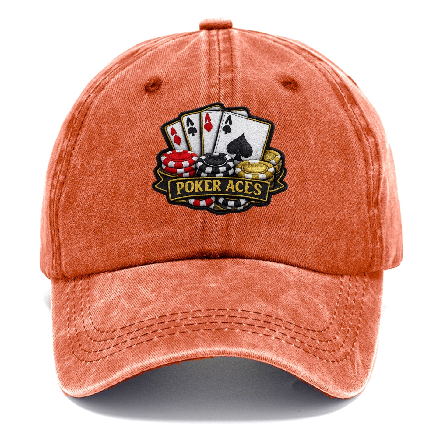 Embroidered patch design - POKER ACES - four aces with chips in red, black and gold - Classic Cap - Terracotta Clay(Orange)
