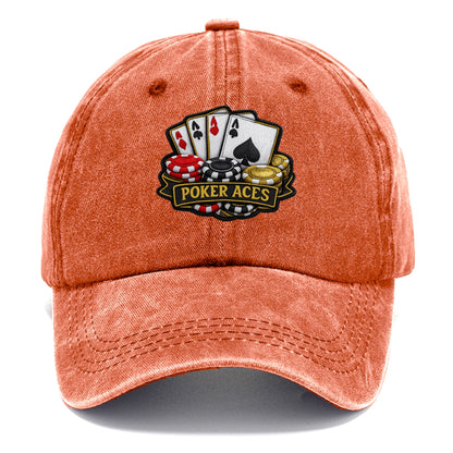 Embroidered patch design - POKER ACES - four aces with chips in red, black and gold - Classic Cap - Terracotta Clay(Orange)