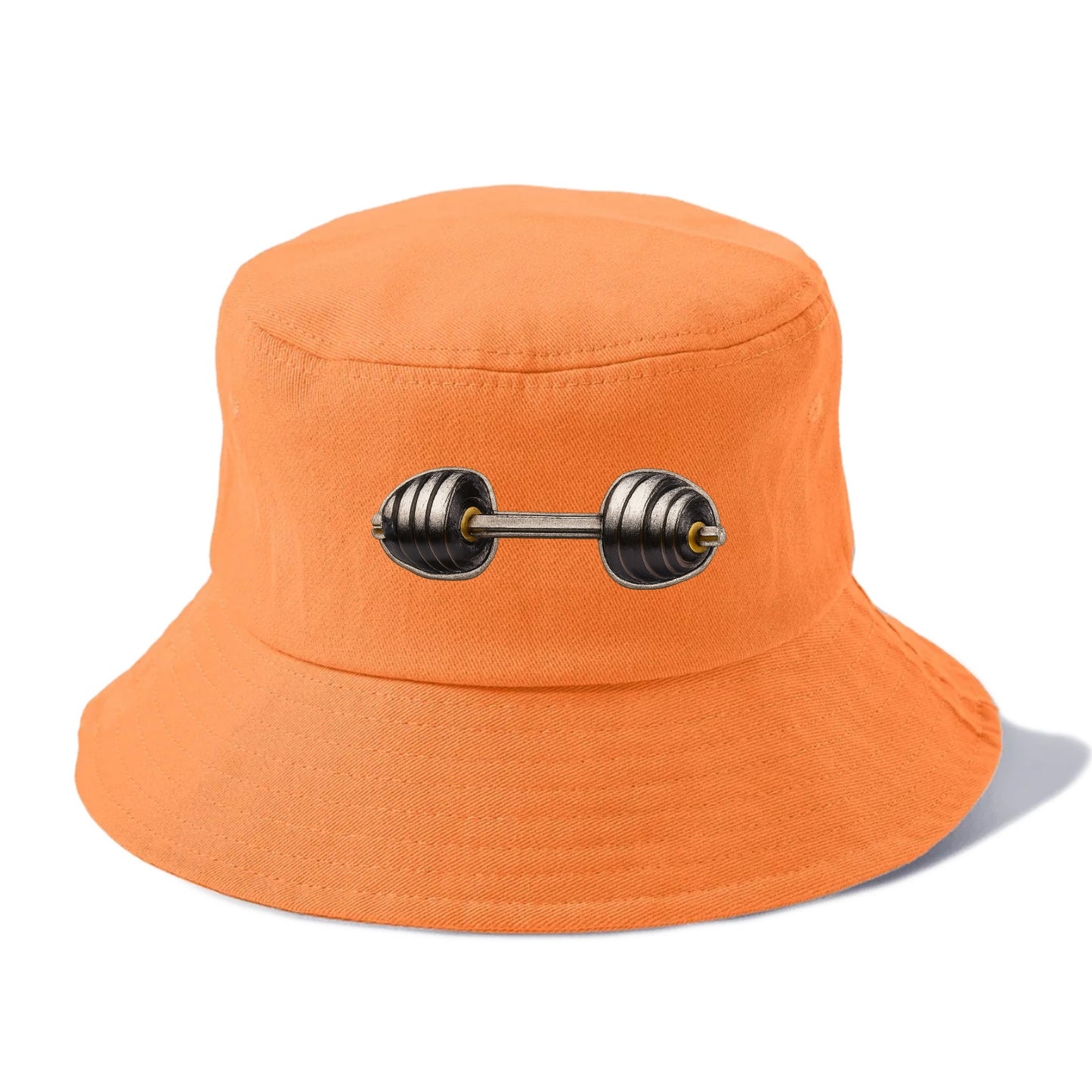Embroidered patch design - WEIGHTLIFTING BARBELL - heavy barbell with plates in silver - Bucket Hat - Terracotta Clay(Orange)
