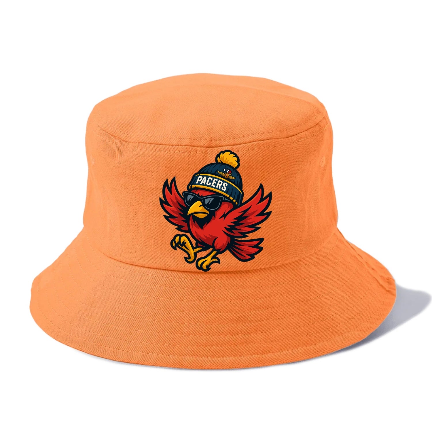 Indiana Cardinal wearing Pacers beanie with speedway patch and wayfarer sunglasses - Bucket Hat - Terracotta Clay(Orange)