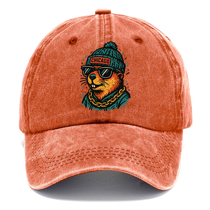 Illinois Prairie Dog wearing Chicago beanie with pom pom and wayfarer sunglasses - Classic Cap - Terracotta Clay(Orange)