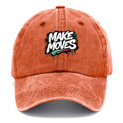 Bold typography design - "MAKE MOVES" - take action, progress forward - Classic Cap - Terracotta Clay(Orange)