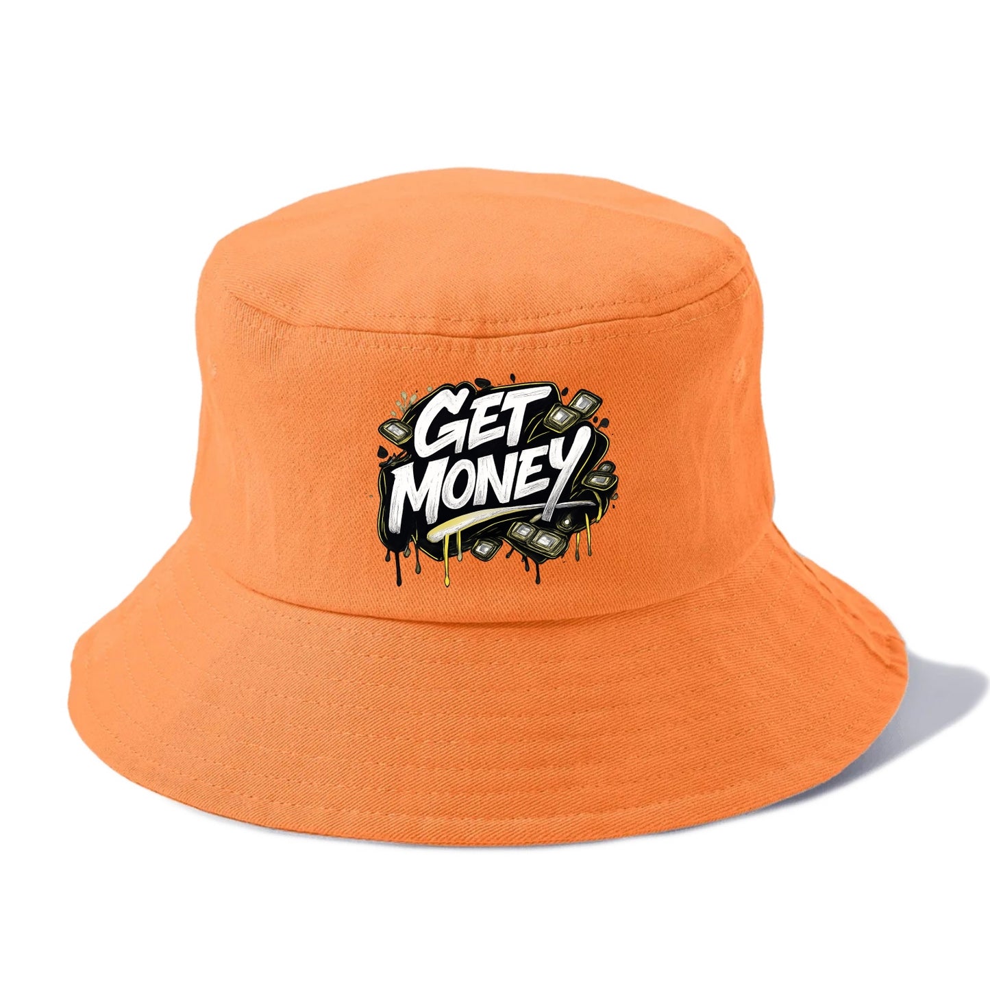 Bold typography design - "GET MONEY" - pursuit of wealth, earning - Bucket Hat - Terracotta Clay(Orange)