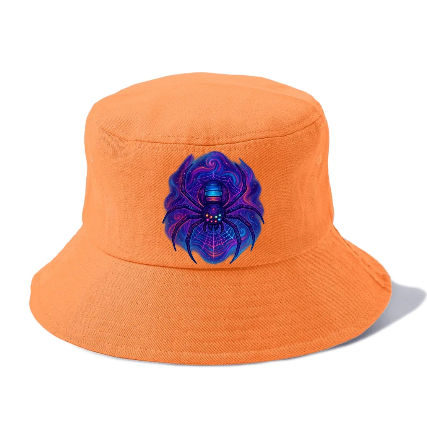 Tech spider with legs showing circuit board patterns, web glowing in neon grid lines, - Bucket Hat - Terracotta Clay(Orange)