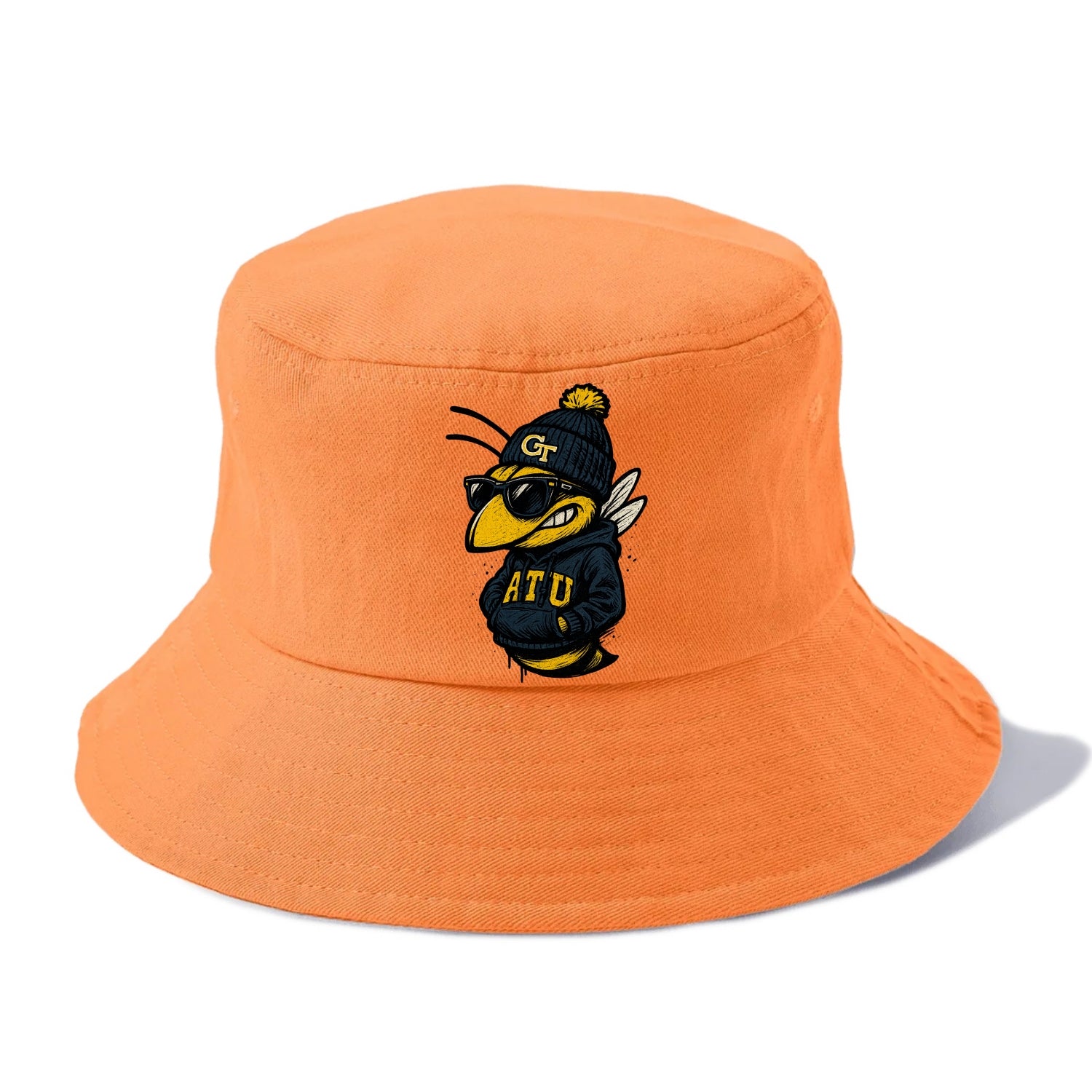 Atlanta Yellow Jacket wearing Georgia Tech beanie with GT patch - Bucket Hat - Terracotta Clay(Orange)