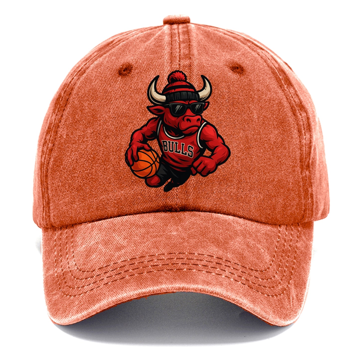 Chicago Bull wearing Bulls red and black beanie with horns design and wayfarer - Classic Cap - Terracotta Clay(Orange)