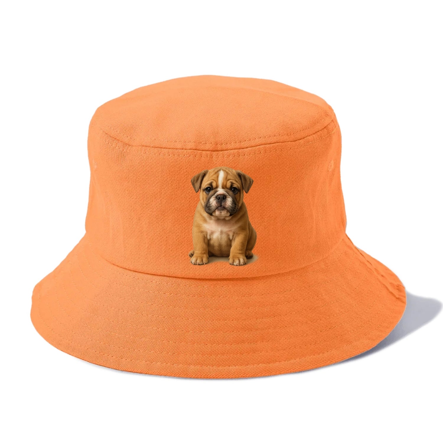 Baby Bulldog Puppy - wrinkly face, underbite, stocky body, gentle eyes, front-facing, - Bucket Hat - Terracotta Clay(Orange)