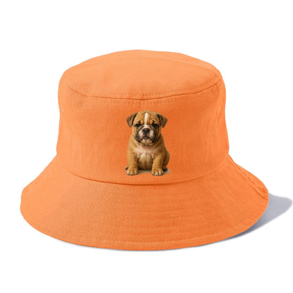 Baby Bulldog Puppy - wrinkly face, underbite, stocky body, gentle eyes, front-facing, - Bucket Hat - Terracotta Clay(Orange)