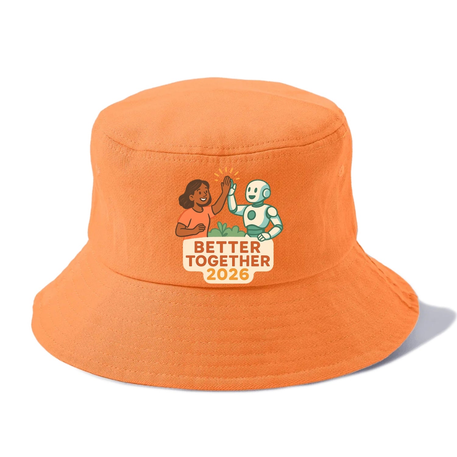 Human and AI robot high-fiving as collaborative partners - "Better Together 2026" - - Bucket Hat - Terracotta Clay(Orange)