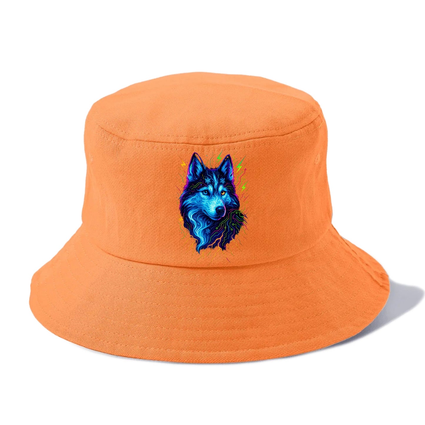 Siberian husky with ice-crystal flowing patterns, electric blue and white swirls, - Bucket Hat - Terracotta Clay(Orange)