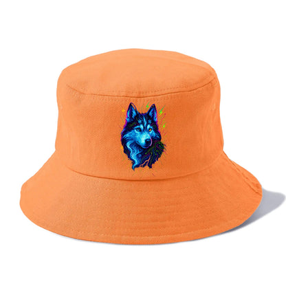Siberian husky with ice-crystal flowing patterns, electric blue and white swirls, - Bucket Hat - Terracotta Clay(Orange)