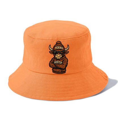 Austin Bevo wearing Texas beanie with longhorn patch - Bucket Hat - Terracotta Clay(Orange)
