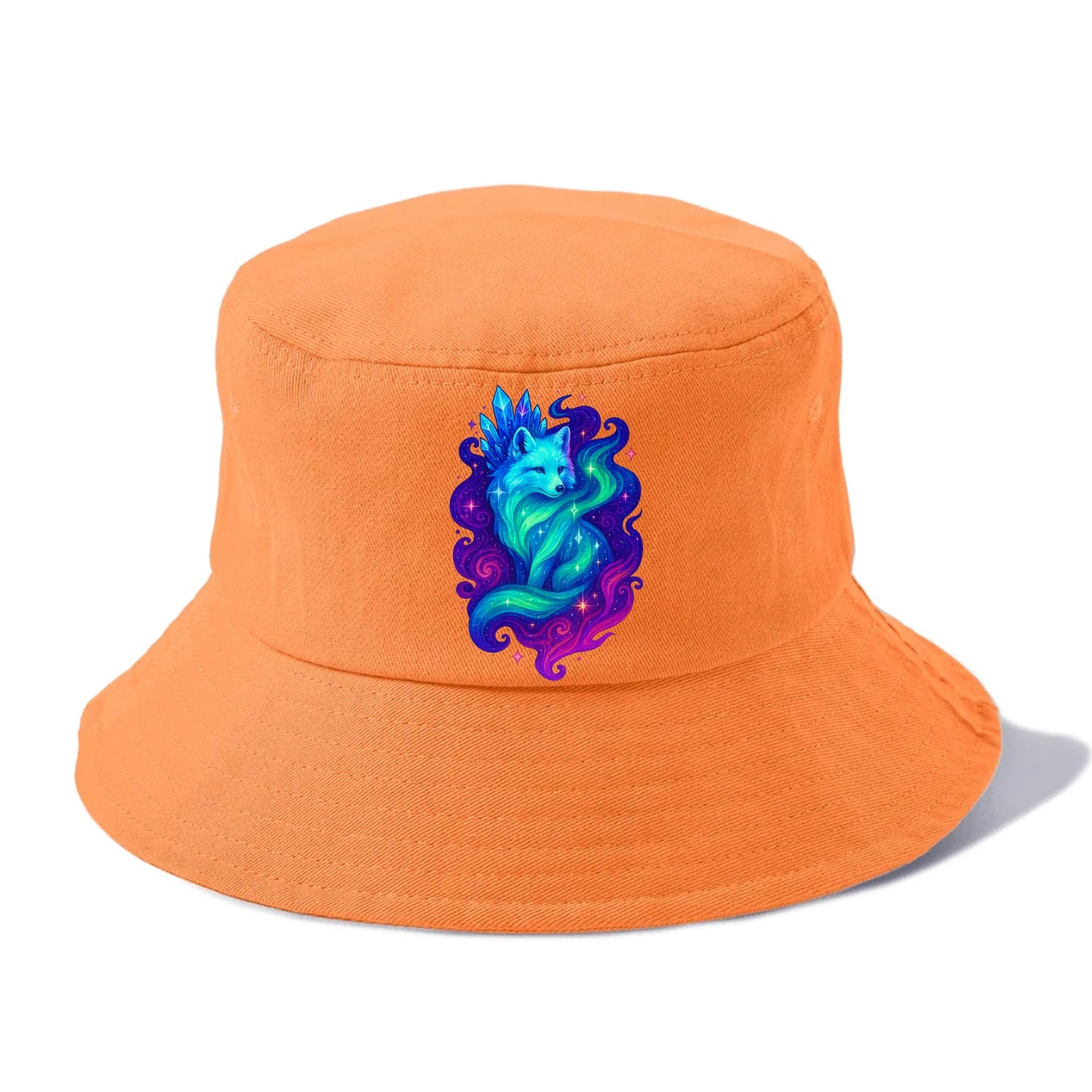 Ethereal arctic fox with fur that transforms into crystal formations, northern lights - Bucket Hat - Terracotta Clay(Orange)