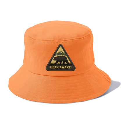 BEAR AWARE - bear silhouette warning in brown and yellow , wilderness safety - Bucket Hat - Terracotta Clay(Orange)