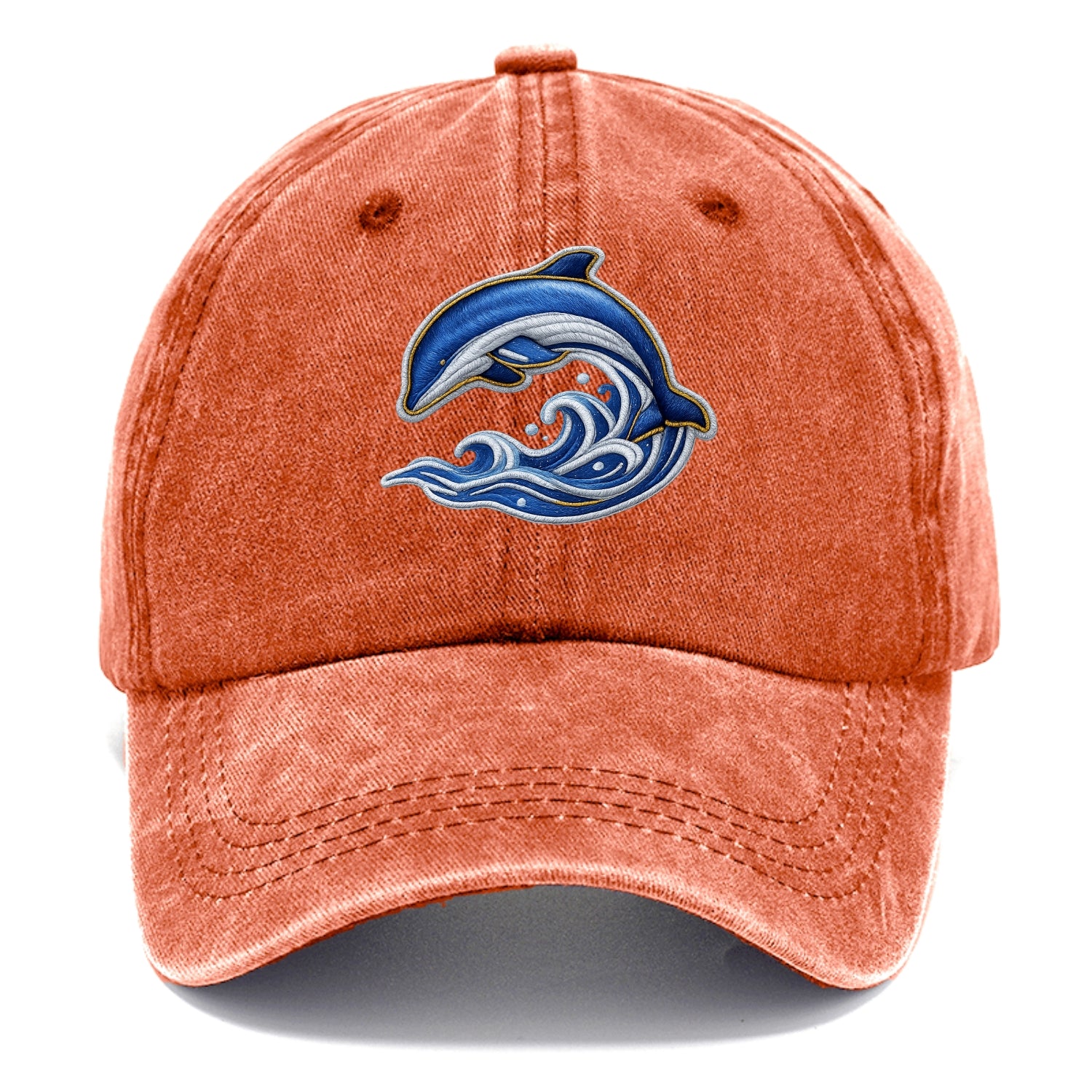 Embroidered patch design - SWIMMING DOLPHIN - diving dolphin with waves in blue and - Classic Cap - Terracotta Clay(Orange)