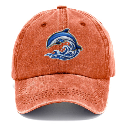 Embroidered patch design - SWIMMING DOLPHIN - diving dolphin with waves in blue and - Classic Cap - Terracotta Clay(Orange)