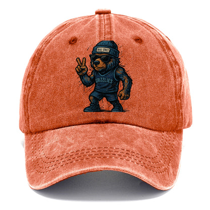 Memphis Grizzly Bear wearing Grizzlies navy and light blue beanie with Beale Street - Classic Cap - Terracotta Clay(Orange)