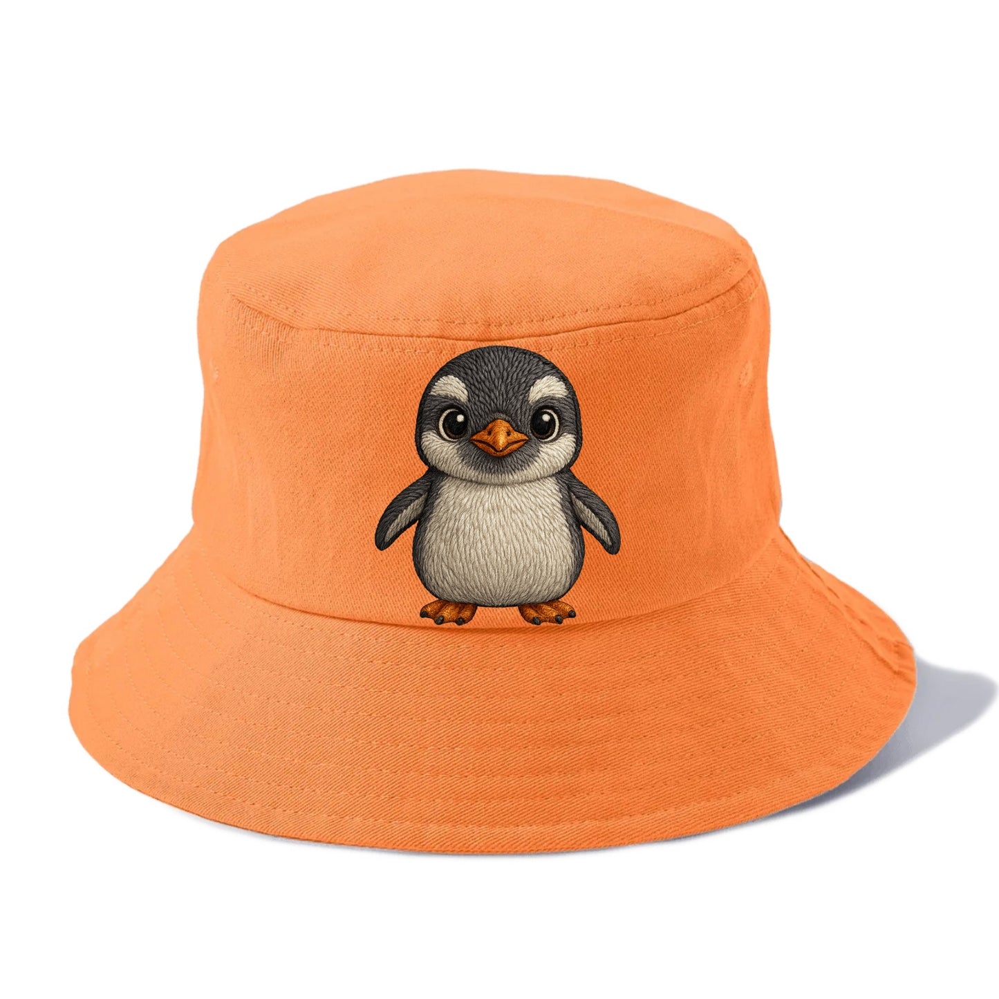 Baby Gentoo Penguin - orange beak, white cap, bright eyes, front-facing, energetic - Bucket Hat - Terracotta Clay(Orange)