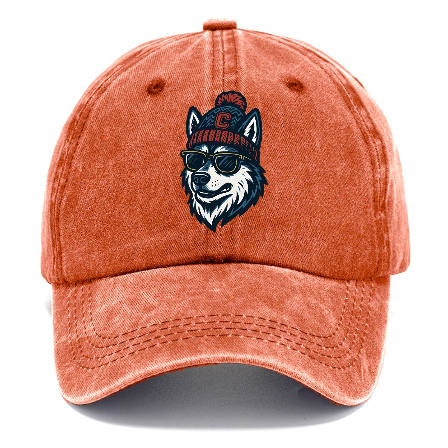 Storrs Husky wearing UConn beanie with C patch - Classic Cap - Terracotta Clay(Orange)