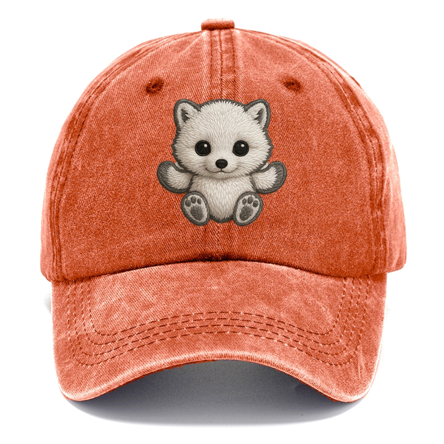 Baby Arctic Fox - white fluffy, tiny black nose, bright curious eyes, front-facing, - Classic Cap - Terracotta Clay(Orange)