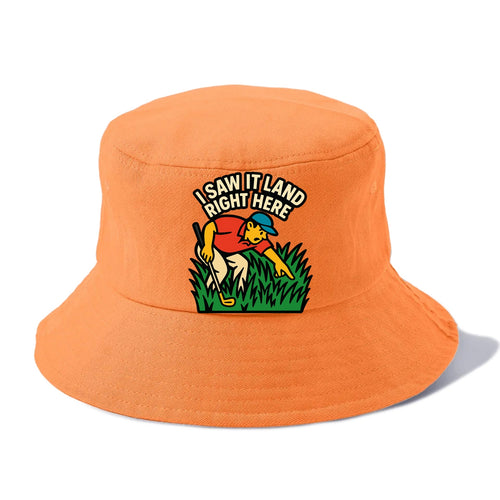 Golfer searching in deep rough - I Saw It Land Right Here - lost ball saga - Bucket Hat