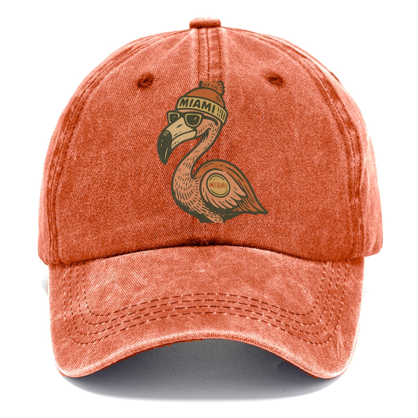 Miami Flamingo wearing Miami beanie with pom pom and wayfarer sunglasses - Classic Cap - Terracotta Clay(Orange)