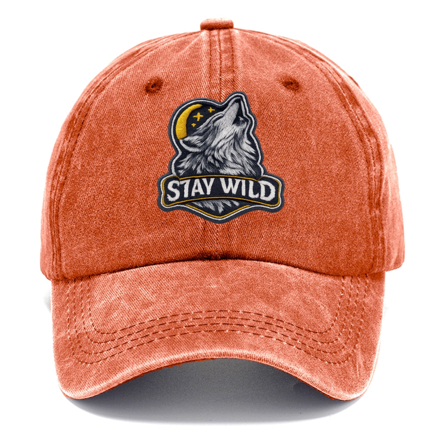 STAY WILD - wolf with text in gray , free spirit - Classic Cap - Terracotta Clay(Orange)