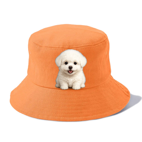 Baby Bichon Frise Puppy - white puffy cloud, dark eyes, happy expression, - Bucket Hat