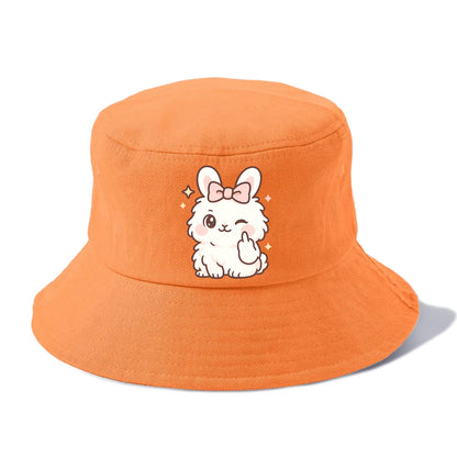fluffy white angora rabbit with pink bow, one paw delicately flipping off - Bucket Hat - Terracotta Clay(Orange)