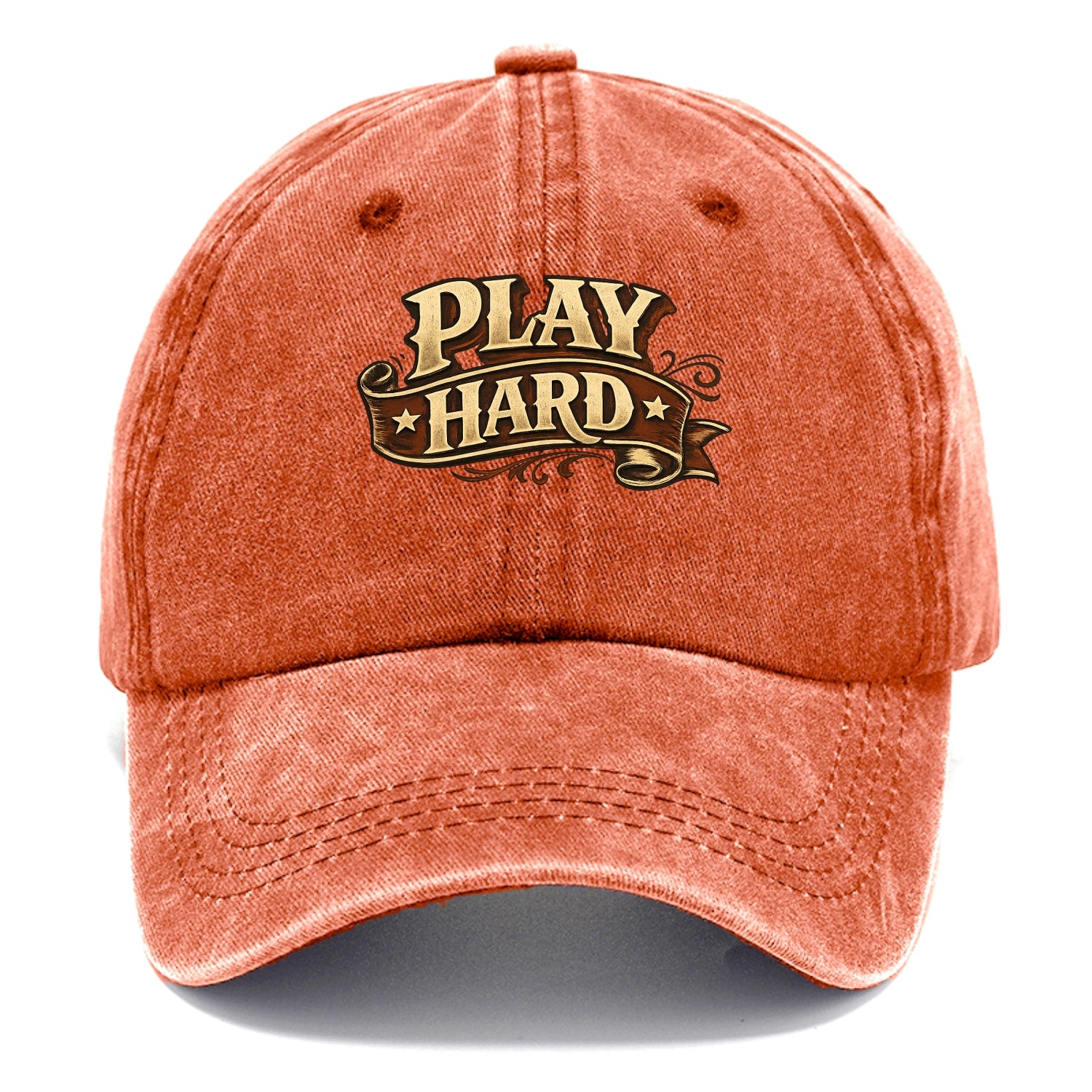 Bold typography design - "PLAY HARD" - giving your all, full effort - Classic Cap - Terracotta Clay(Orange)